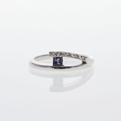 9ct White Gold Iolite and Diamond Ring