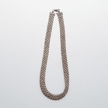 Aged Silver Woven Chain Necklace