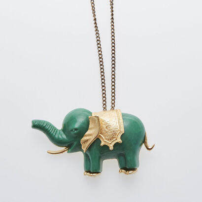 Green Elephant Necklace / Brooch
