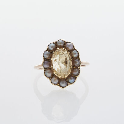 9ct Yellow Sapphire and Pearl Dress Ring