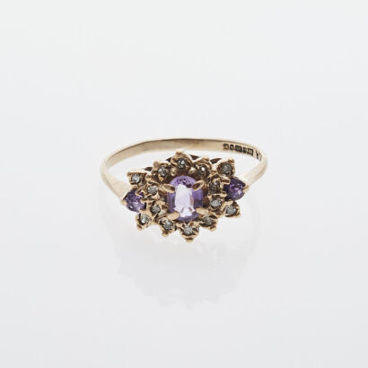 9ct Vintage Amethyst and Diamond Ring