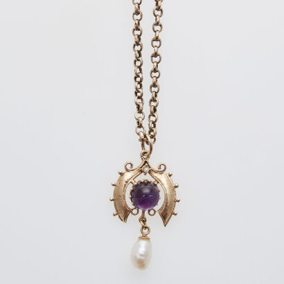 14ct Vintage Pearl and Amethyst Necklace