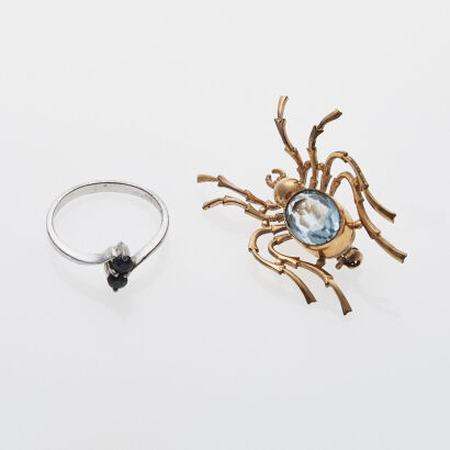 Spider Brooch and Silver Sapphire Ring