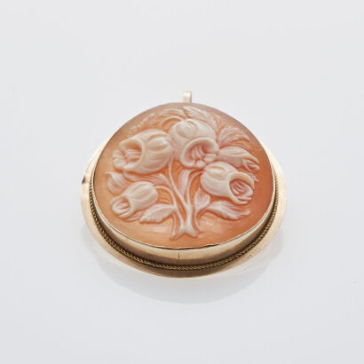 14ct Round Flower Cameo Brooch