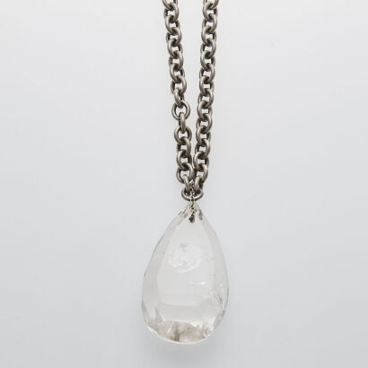 Silver Large Crystal Quartz Pendant