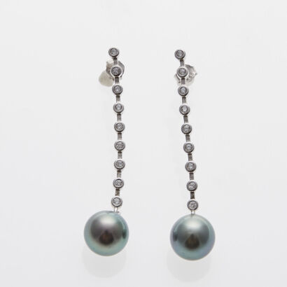 Sterling Silver Pearl and CZ Drop Earrings