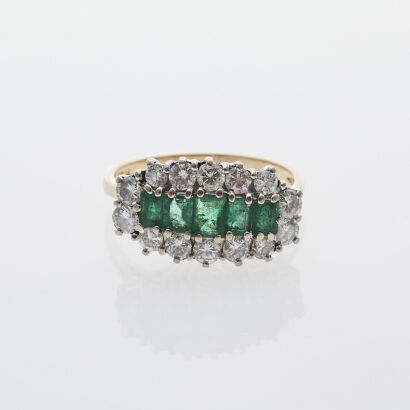 18ct Emerald and Diamond Halo Ring