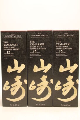 (3) Yamazaki 12 Year Old Single Malt Japanese Whisky 70cl 43% alc.