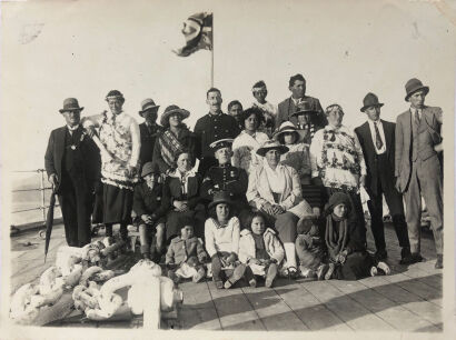 PHOTOGRAPHER UNKNOWN Group of Māori at Lyttelton on board N.Z.