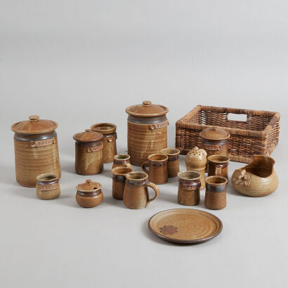 An Eighteen Piece Jack Laird Hand-Potted Kitchen Set