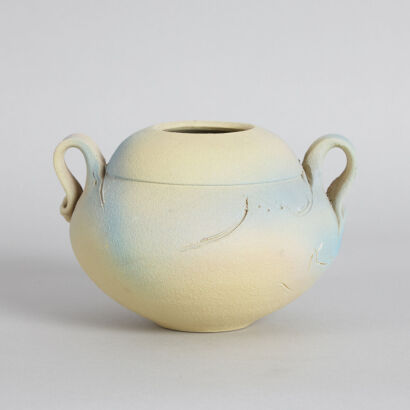 A Pastel Handled Vase Glazed stoneware. H120 W175mm