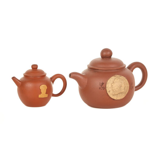 Two Chinese Revolution Cacique Yixing Tea Pots