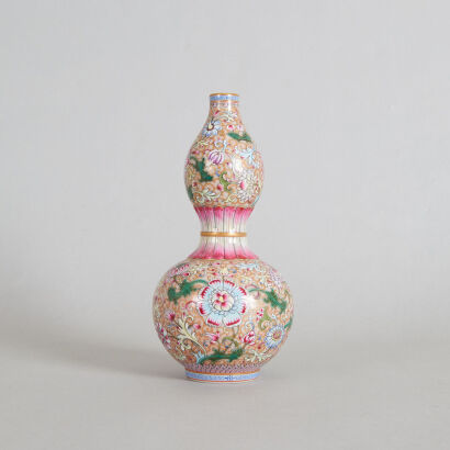 A Chinese Double-Gourd Enamel 'Floral' Vase (Da Qing Qianlong Nian Zhi Mark)