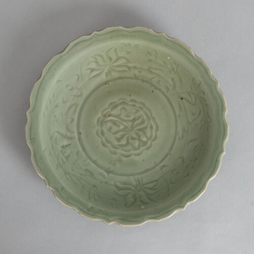 A Chinese Early Ming Dynasty Incised Longquan Barbed-rim Dish