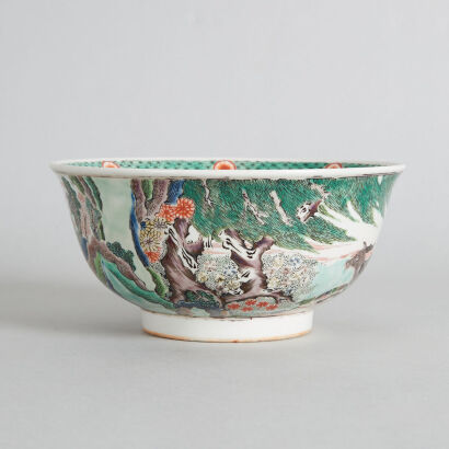 A Chinese Qing Dynasty Famille Verte 'Farming' Bowl