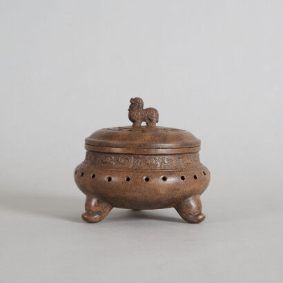 A Chinese Republic Period Red Clay Incense Burner (hallmark)