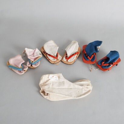 Three Early 20th Century Japanese Sets of Socks and Clogs & a Pair of Socks