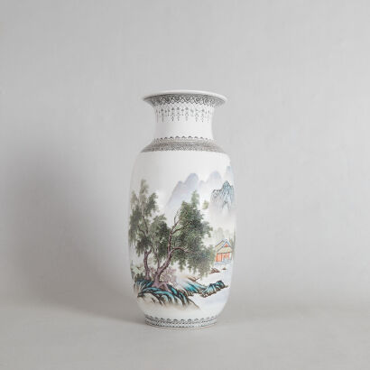 A Mid 20th Century Chinese Famille Rose 'Landscape' Vase (with mark)