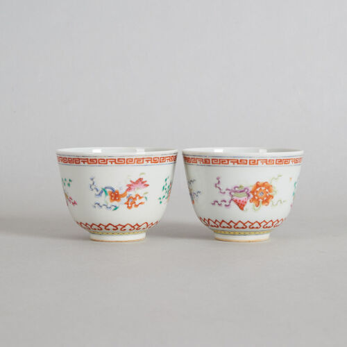 A Pair of Chinese Famille Rose 'Auspicious' Cups (Da Qing Tongzhi Nian Zhi Mark)