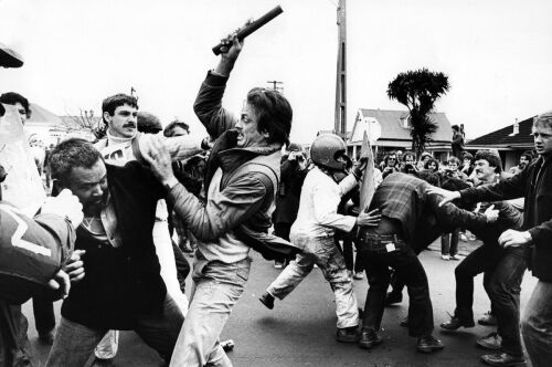 A clash between pro and anti tour demonstrators in Mount Eden