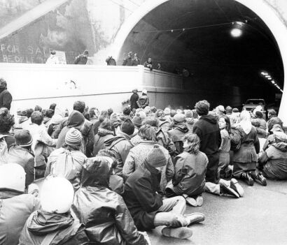 Anti-tour protesters block the motorway during a demonstration