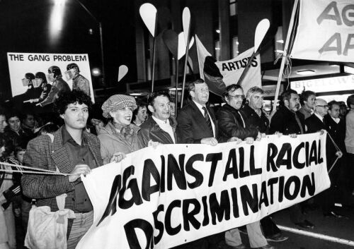 Anti-tour protesters march down Queen Street during a public demonstration in Auckland