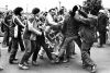 Demonstrators clash with crowds heading for the rugby match at Eden Park