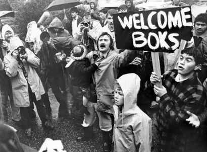 Pro-tour demonstrators gathered to show their support ahead of the match in Gisborne