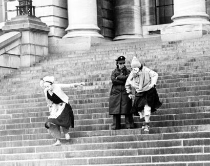 School children on the steps of parliament during a anti-tour demonstration in Wellington