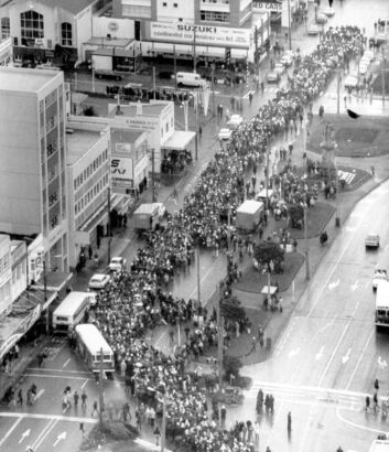 An aerial view of Wellington's anti-tour march