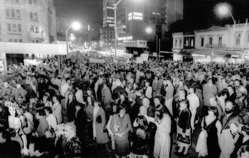 Some of the 12,000 protesters who participated in a non-violent march in Auckland