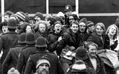 The riot squad works to remove demonstrators from inside Carisbrook in Dunedin