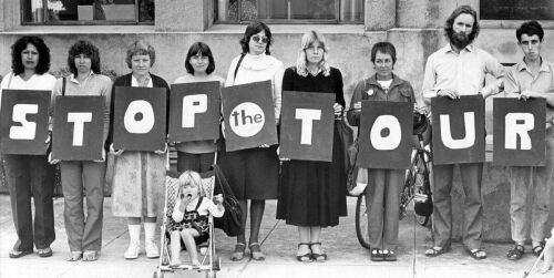 Anti-Apartheid Protesters gathered outside the New Plymouth post office