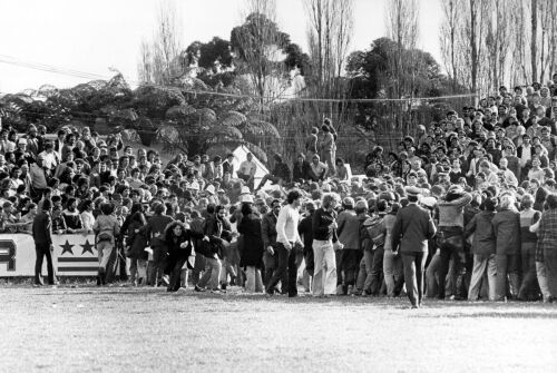 Protesters leaving the field after a confrontation with police