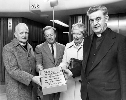 Church representatives present their anti-Springbok tour petition to local government representatives