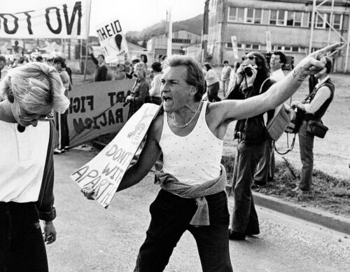 Protester Kevin Hester shouting during an anti-tour march in Auckland