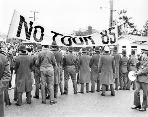 Protesters outside the England vs. Auckland rugby match at Eden Park