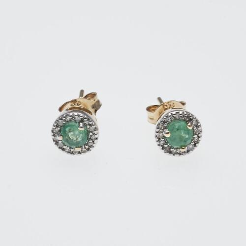 9ct Emerald and Diamond Halo Earrings