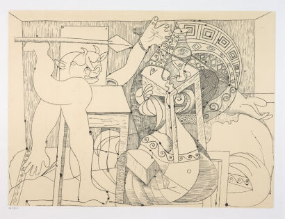 PABLO PICASSO Minotaur with a Javelin and Woman Hostage (Minotaure avec un otage Javelin et Femme)