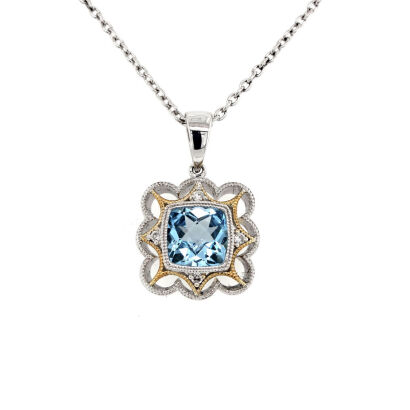 9ct Blue Topaz and Diamond Pendant