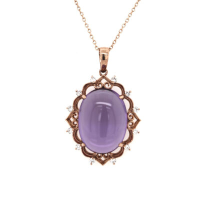 9ct Rose Gold Amethyst and Diamond Pendant