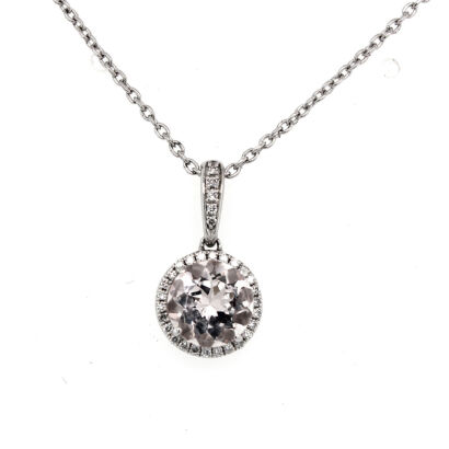 9ct White Gold Morganite and Diamond Pendant