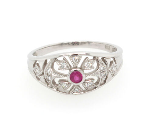 9ct White Gold Ruby and Diamond Ring