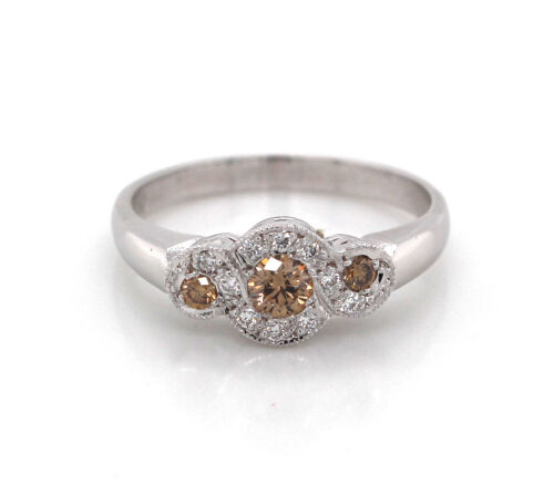 9ct White Gold Champagne and White Diamond Ring