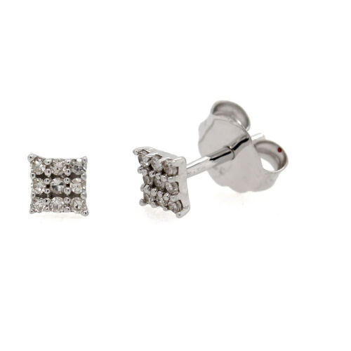 9ct White Gold Square Cluster Diamond Earrings