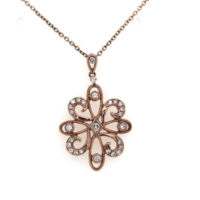 9ct Rose Gold Filigree Diamond Pendant