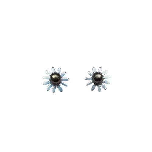 Silver Daisy Flower Stud Earrings