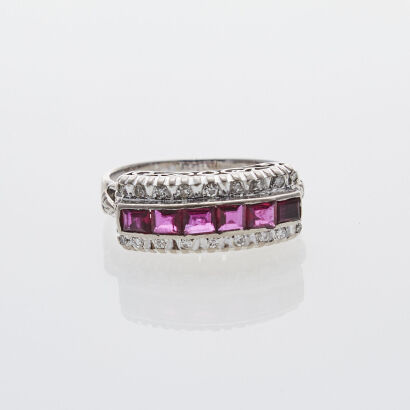 Silver Ruby and Diamond Ring