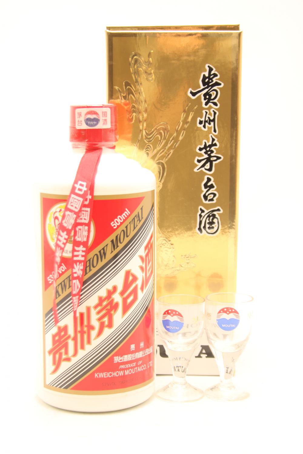 1) 2008 Kweichow Moutai with 2 glass (GB) 2008年产飞天牌茅台酒