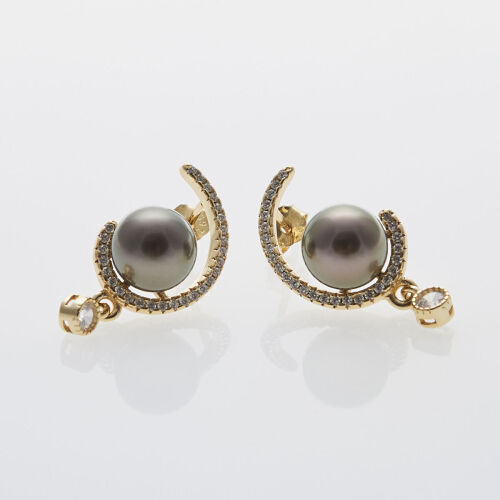 Silver Crescent Pearl Studs